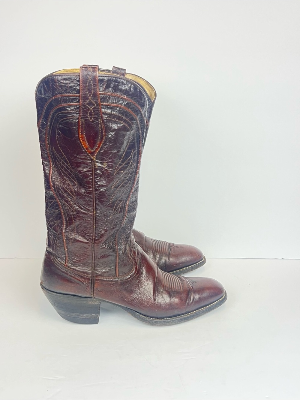 Vintage Dan Post Burgundy Leather Women's 7.5 A Western Heeled Boots Made Spain
